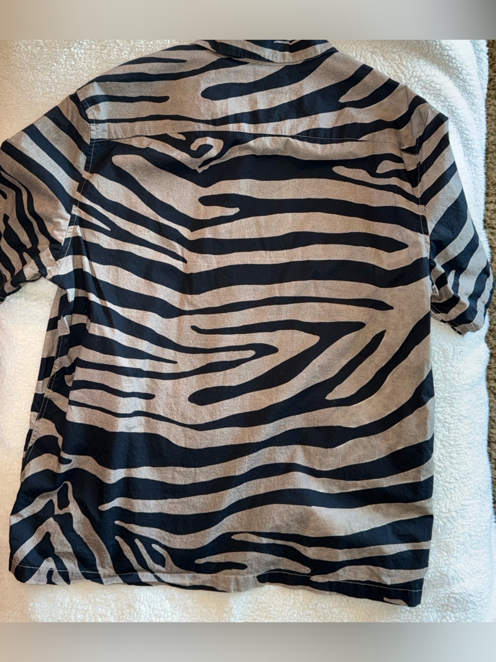 AllSaints Equus SS Zebra Print Camp Shirt XL Relaxed Fit Black Tan - Picture 7 of 7